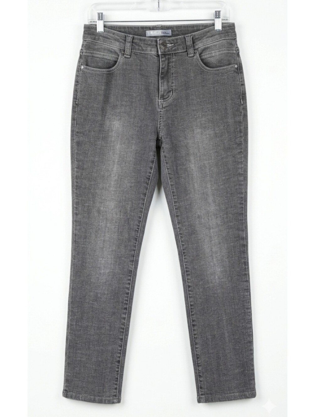 Chicos Platinum Callie Jeans Straight Leg Denim Grey Womens Size 4